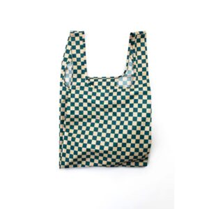 תיק קניות 100% ממוחזר Checker board ירוק/בז'
